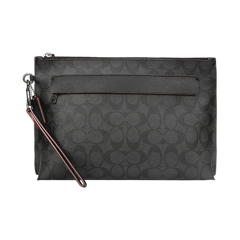 COACH Pouch Coated Canvas With Smooth Leather Wrist Bag Clutch Tubas Men's Charcoal Black Monogram