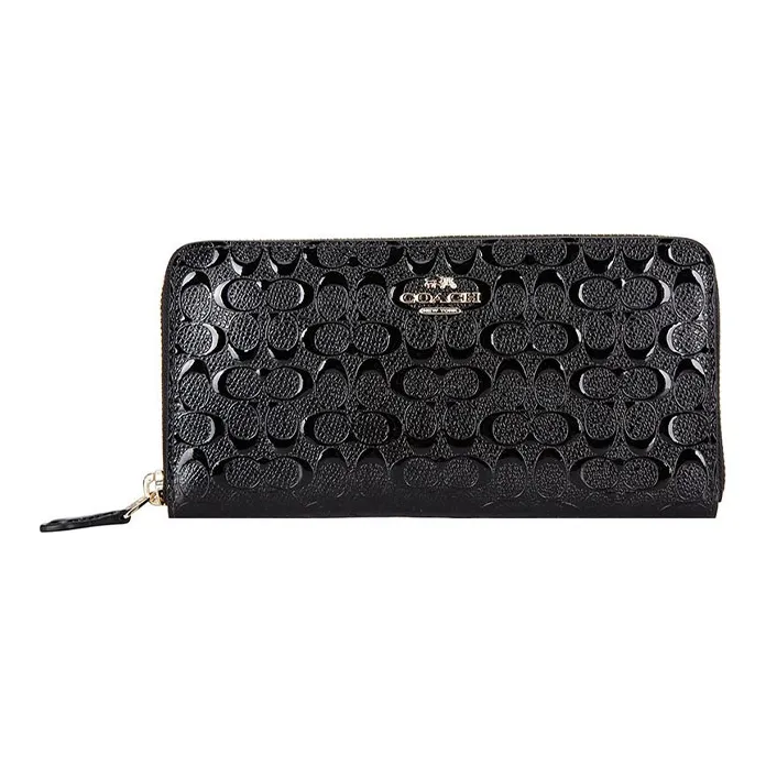 COACH Accordion Zip Patent Leather Wallet Women's Black