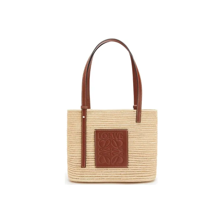 LOEWE Basket Raffia With Cow Leather Basket Bag, Straw Bag, Handbag, Shoulder Bag Women's
