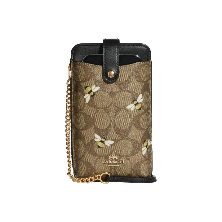 COACH Canvas с кожаными вставками Чехол для телефона Женский Хаки и Черный