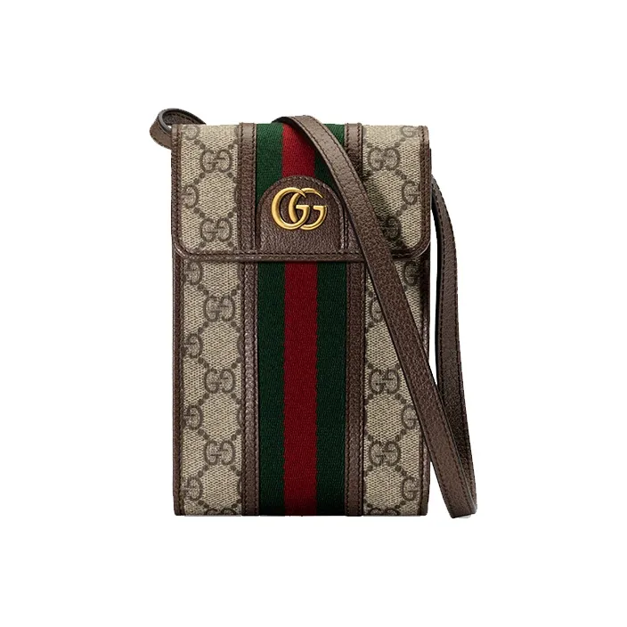 GUCCI Ophidia Canvas With Leather Cell Phone Pouch Crossbody Bag Shoulder Bag Unisex Ebony