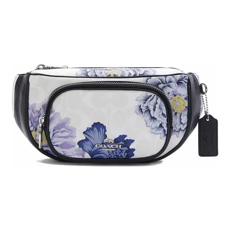 COACH Court Leather Sling Bag, Fanny Pack, Shoulder Bag, Crossbody Bag Medium Size Women's White Monogram