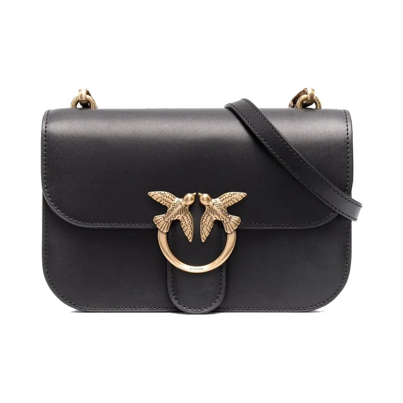 PINKO Leather Crossbody Bag Shoulder Bag Women's Black & Black Gold