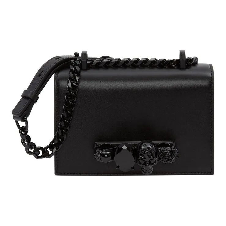 Alexander McQueen JEWELLED SATCHEL Smooth Cow Leather Crossbody Bag, Shoulder Bag Women's Black