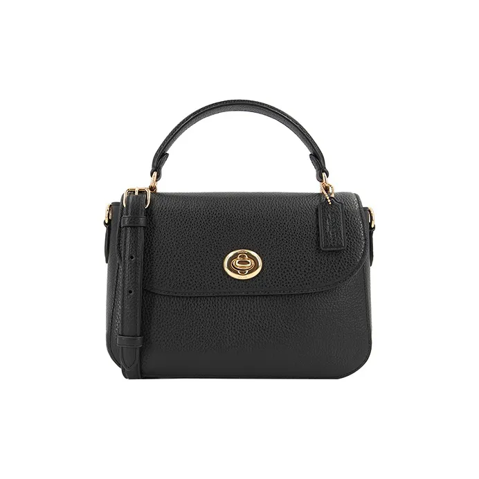 COACH Marlie Cowhide Leather Satchel Bag Small Square Bag Shoulder Bag Crossbody Bag Handbag Medium Size Women's Black