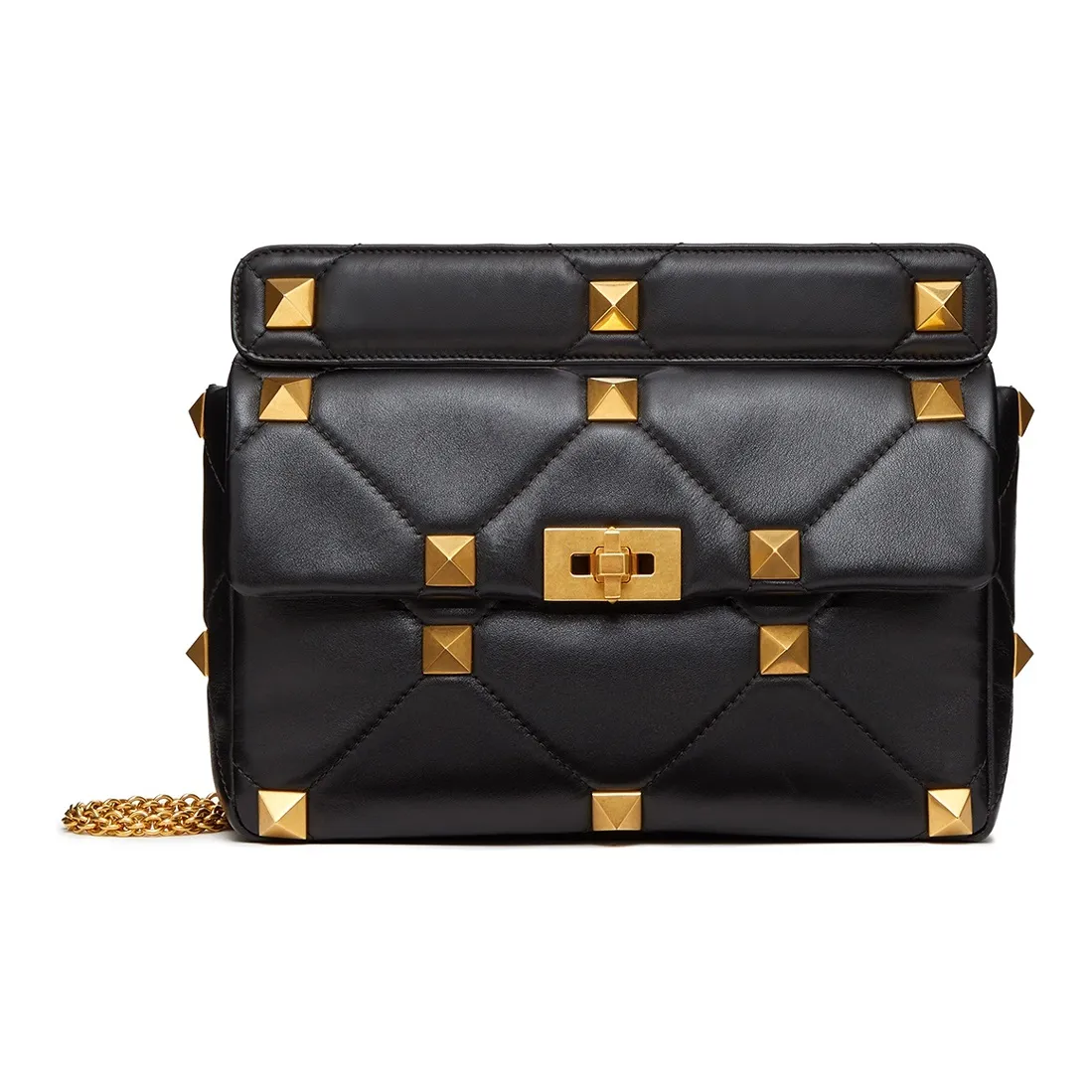 Valentino ROMAN STUD Nappa Sheep Leather Handbags Shoulder Bags Women's Black