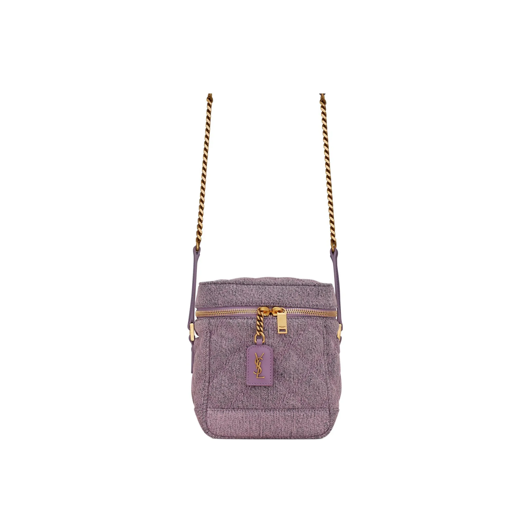 SAINT LAURENT YSL Leather Cotton Box Bag, Shoulder Bag, Crossbody Bag Women's Purple