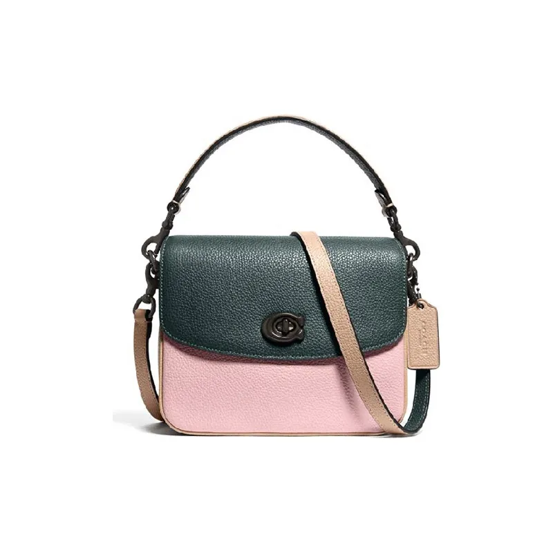 COACH Leather Messenger Bag Handbag Shoulder Bag Crossbody Bag Small Size Women's Green & Cherry Blossom Pink