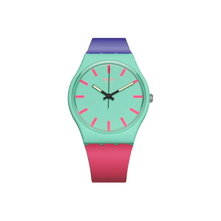 SWATCH Originals Collection Кварцевый механизм Женские часы 34 мм Зеленый циферблат Пластиковый корпус Часы Силиконовый ремешок