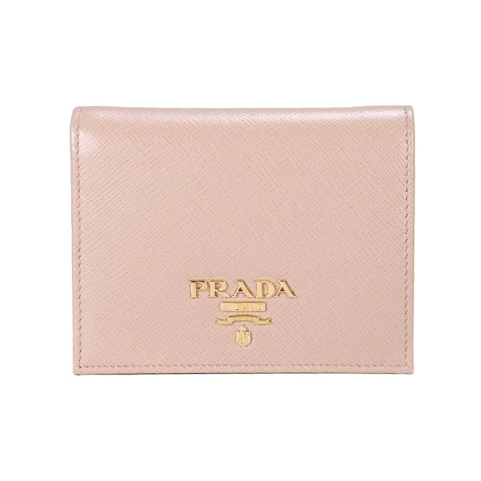 PRADA Saffiano Cow Leather Wallet Women's Nude Pink