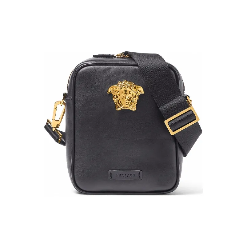 VERSACE La Medusa Cow Leather Shoulder Bag, Crossbody Bag Trumpets Men's Black
