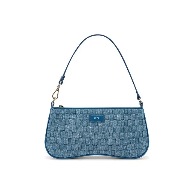 JW PEI Denim Leather Trim Baguette Shoulder Bag Women's Multicolor JW PEI Деним Кожаная отделка Baguette Сумка через плечо Женская Многоцветная