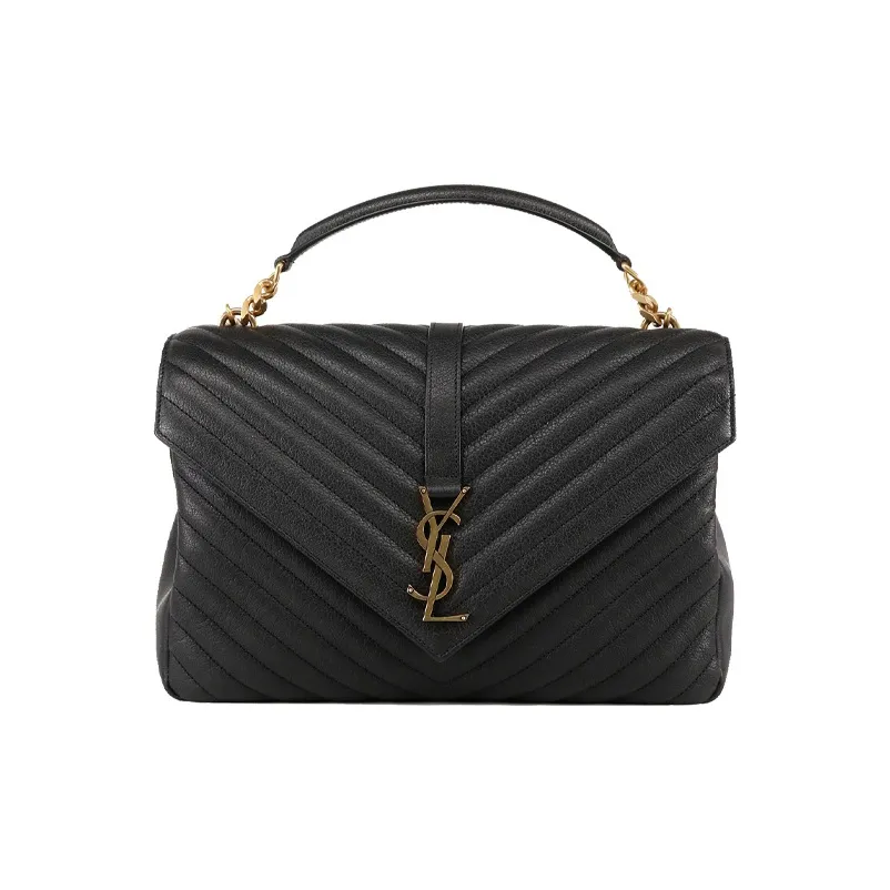 SAINT LAURENT College Leather Portable Crossbody Bag Shoulder Bag Large Size Women's Black