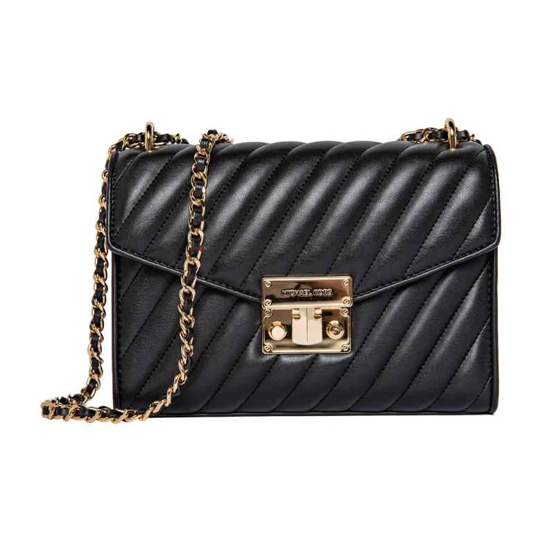 MICHAEL KORS Rose Leather Shoulder Bag Crossbody Bag Medium Size Women's Black