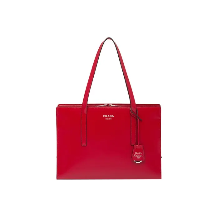 PRADA Re Edition Shiny Leather Tote Bag, Shopping Bag, Shoulder Bag, Handbag Women's Red