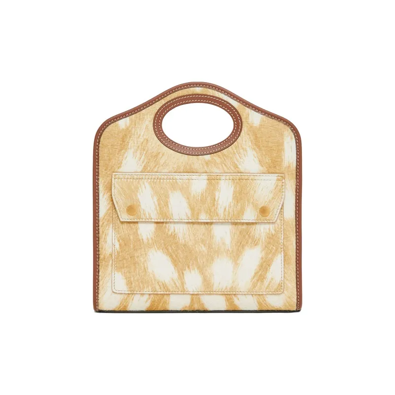 Burberry Pocket Bag Calf Hair With Deer Pattern Shoulder Bag Crossbody Bag Handbag Mini Women's Beige