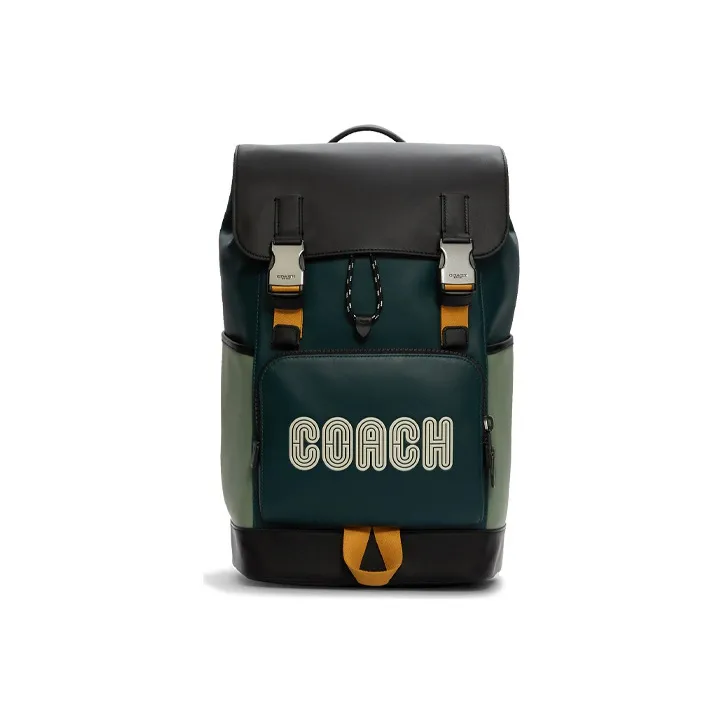 COACH Track Calfskin Backpack Tubas Men's Black & Green