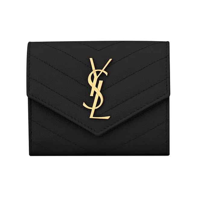 SAINT LAURENT CASSANDRE Genuine Leather Wallet Women's Black