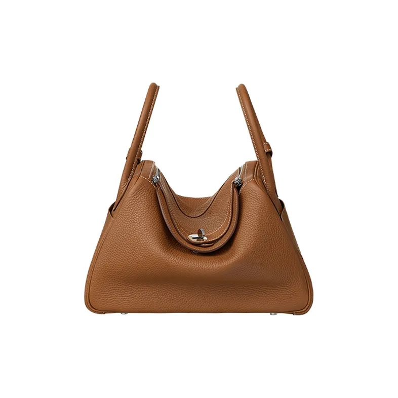 HERMES Taurillon Patchwork Clemence Cow Leather Handbag Shoulder Bag Women's 37 Gold Gold Brown
