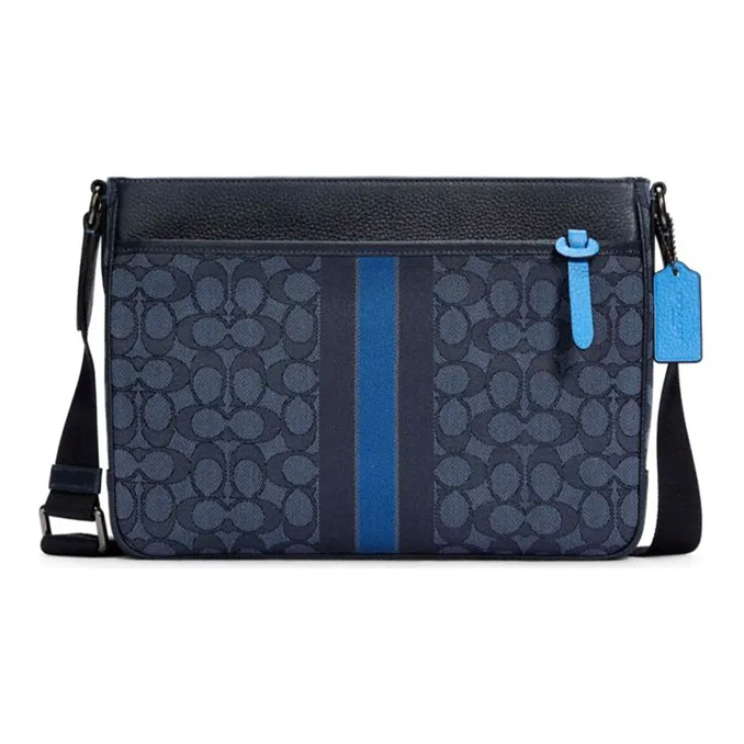 COACH Thompson Cow Leather Fabric Briefcase, Shoulder Bag, Crossbody Bag Tubas Men's Navy Blue