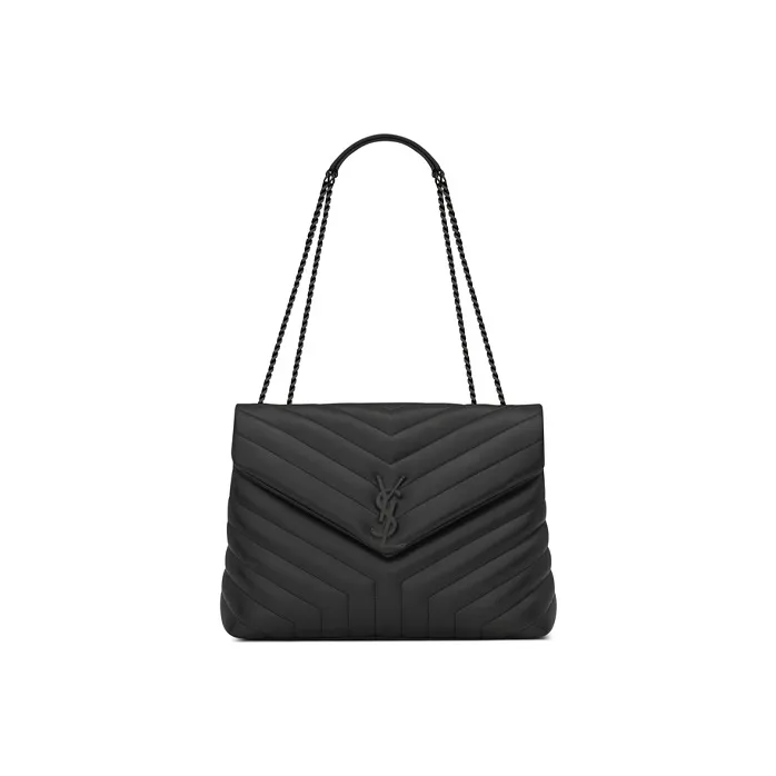 SAINT LAURENT LOULOU Quilted Leather Shoulder Bag, Crossbody Bag Medium Size Women's Black