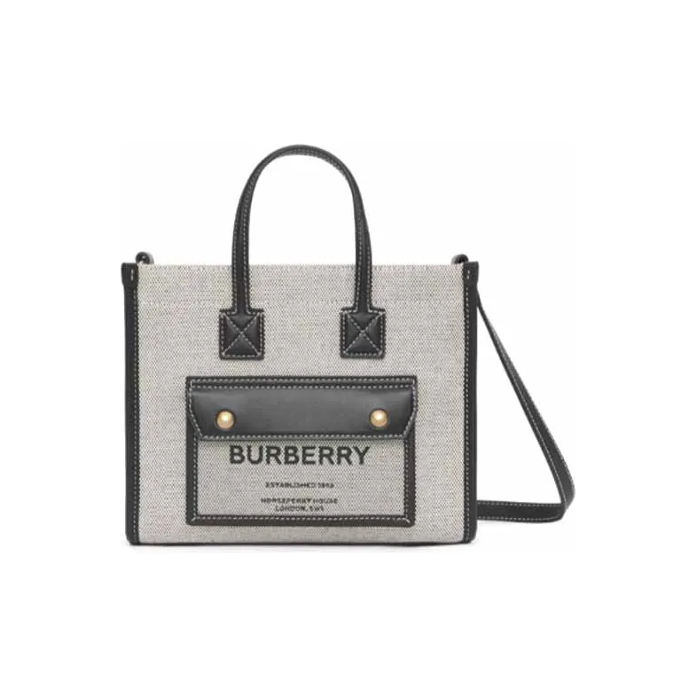 Burberry Freya Cotton With Calfskin Tote Bag Shopping Bag Shoulder Bag Crossbody Bag Handbags Mini Women's Black/Gray