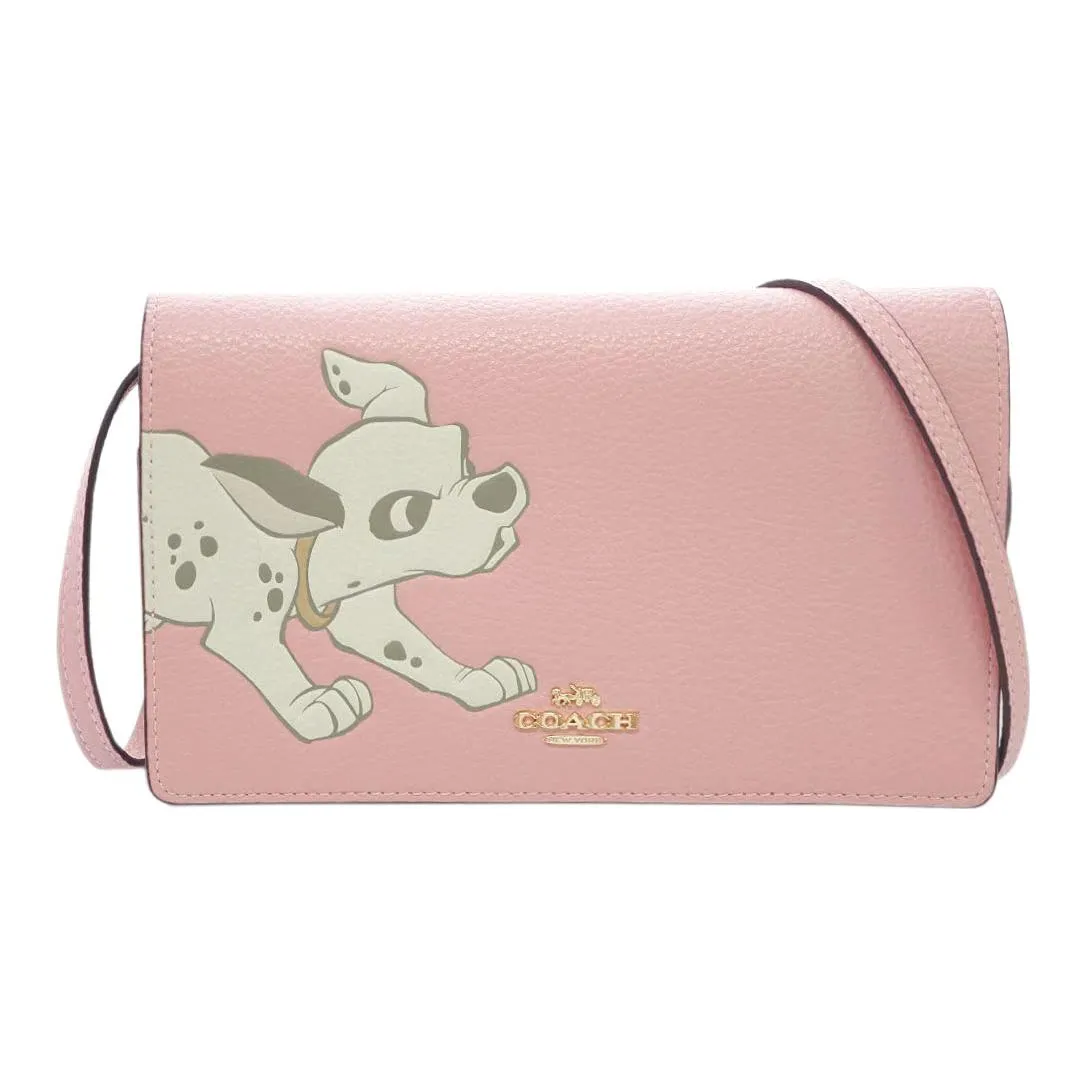 COACH Disney Collaboration Foldover Pebbled Leather Shoulder Bag, Crossbody Bag Trumpets Women's Cherry Blossom Pink