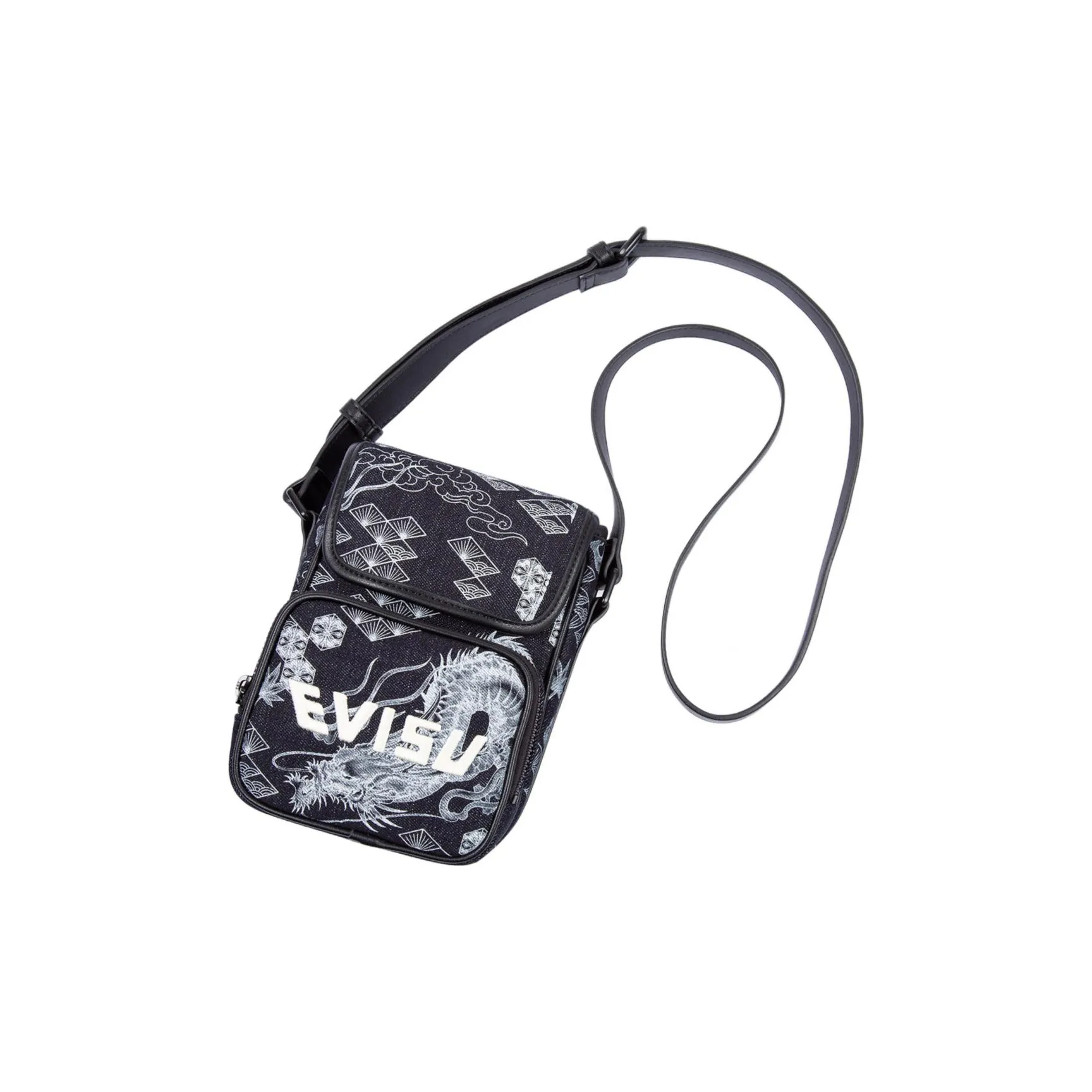 EVISU Корова Кожа Camera Сумка Сумка через плечо Стандартная Мужская Черная