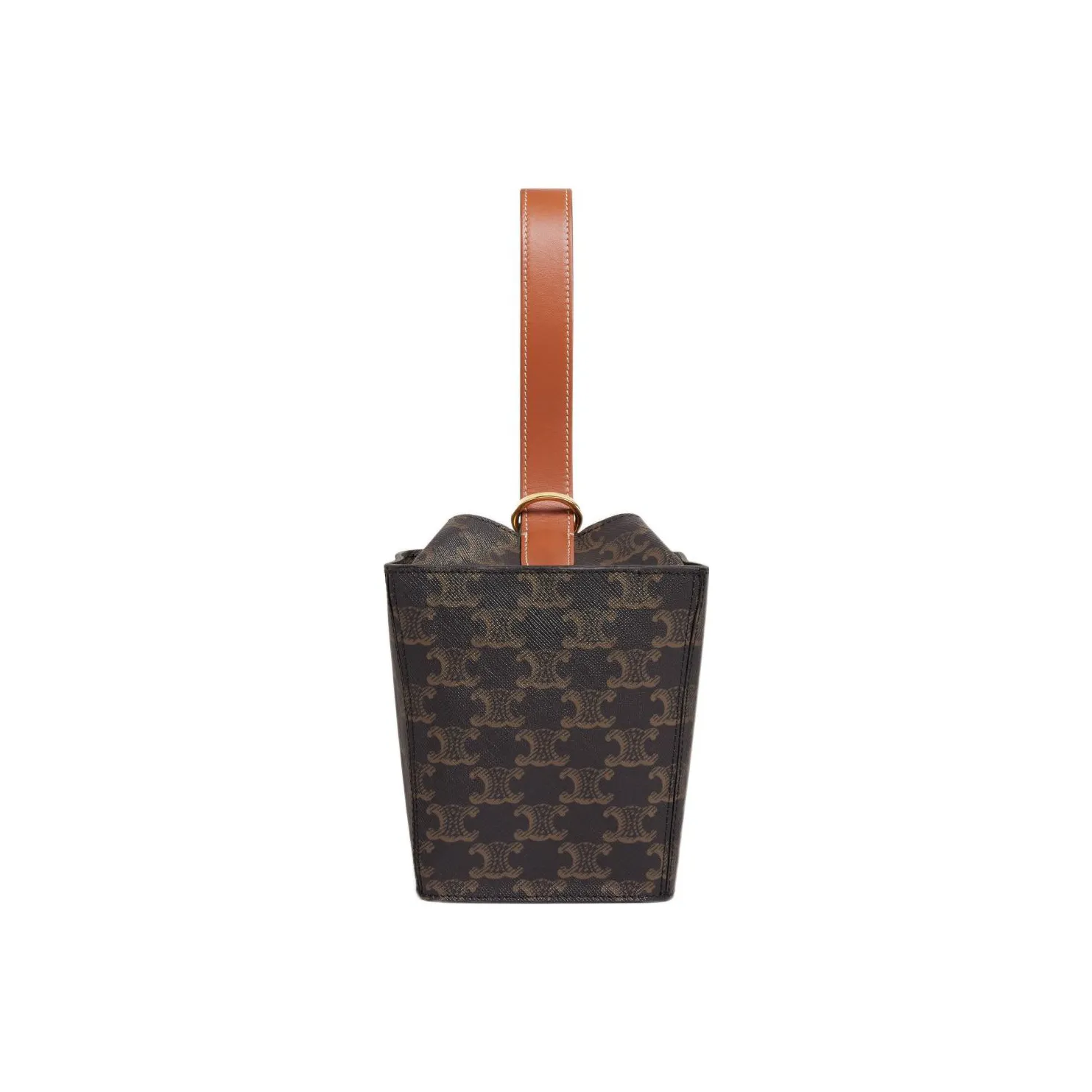 CELINE Cow Leather Binding Strap Box Handbag, Popcorn Box, Handbag Regular Women's Tawny