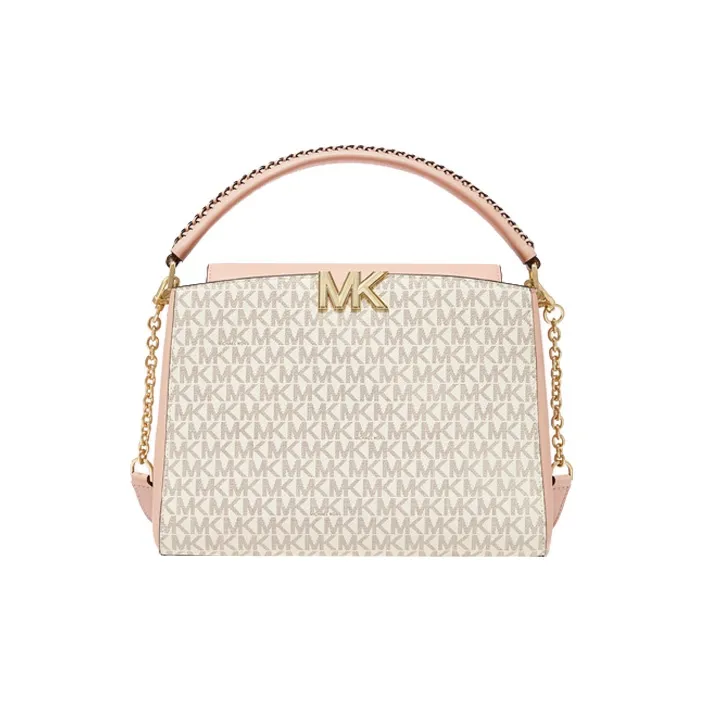 MICHAEL KORS Karlie Leather Shoulder Bag, Crossbody Bag, Handbag Medium Size Women's Vanilla White & Pink
