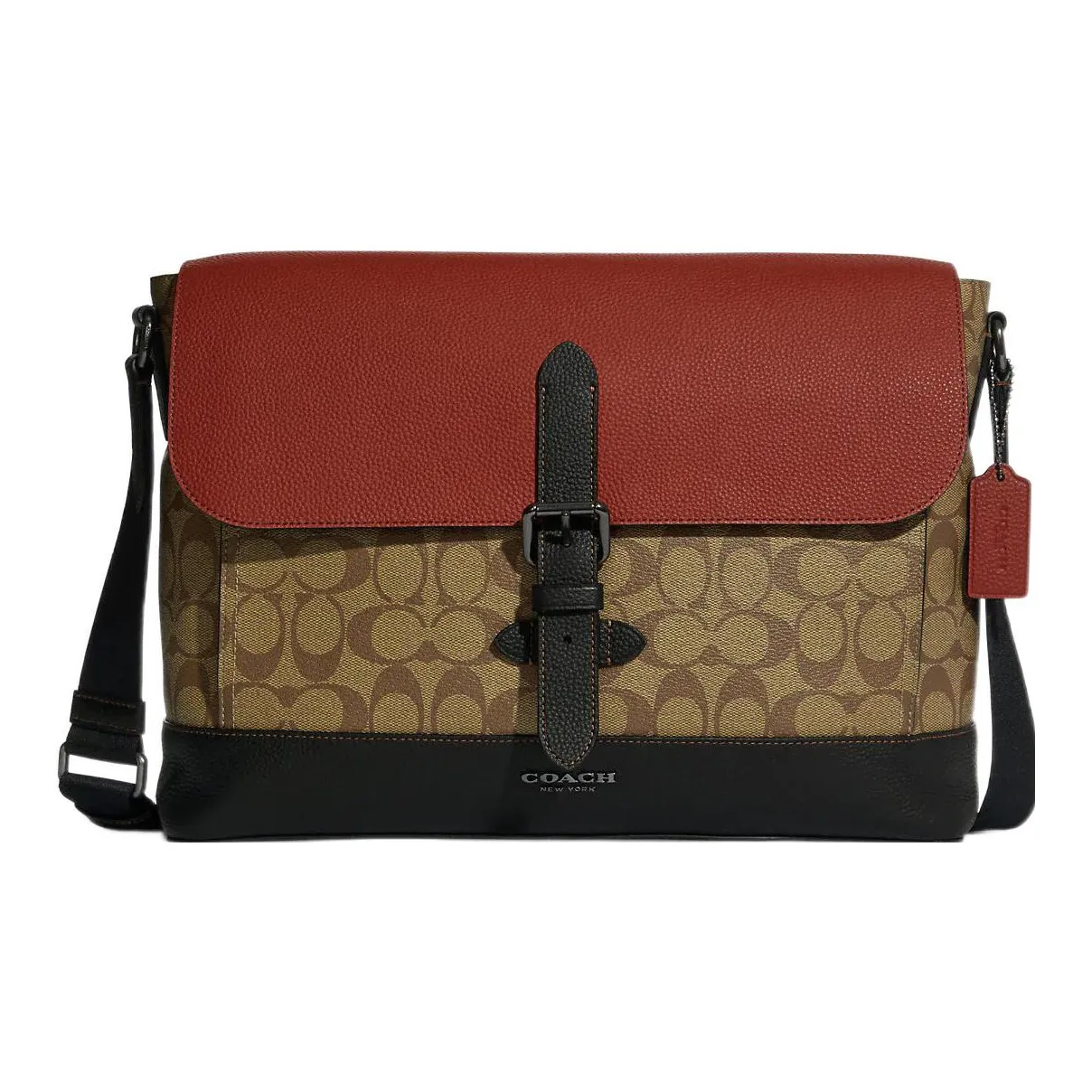 COACH Canvas With Leather Crossbody Bag, Shoulder Bag Men's Brown & Red & Khaki