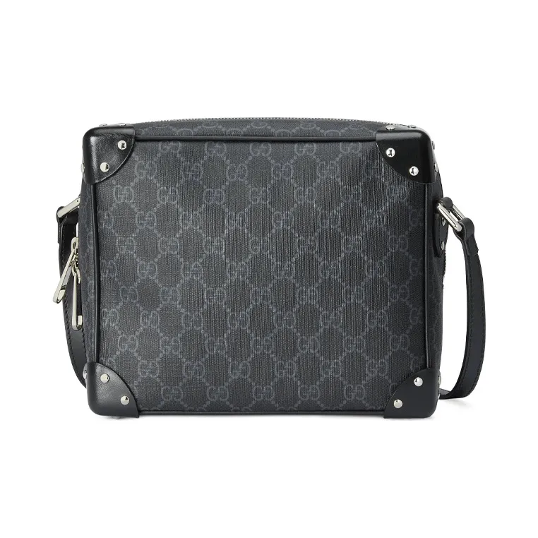 GUCCI GG Canvas With Leather Corner Covered Box Bag TRUNK Shoulder Bag Crossbody Bag Men's Black Gray Color