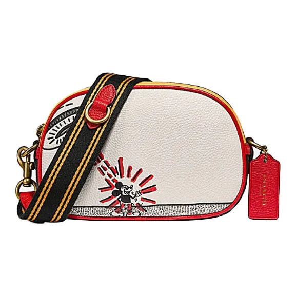 COACH Disney Mickey Коллаборация Кожа Сумка на плечо Camera Сумка Сумка через плечо Маленькая Женская Белая и Красная