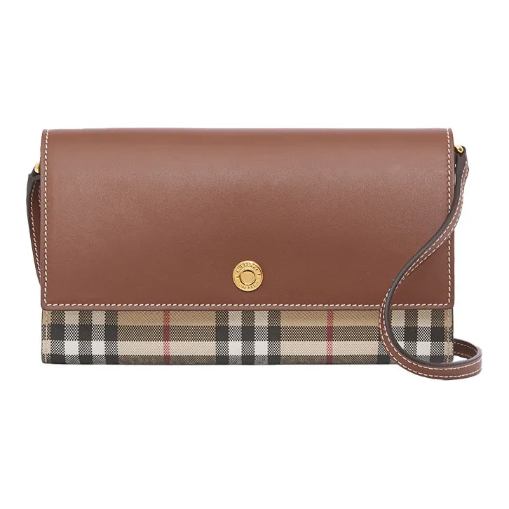 Burberry Vintage Leather, Textile Wallet, Shoulder Bag, Crossbody Bag Women
s Beige/Brown