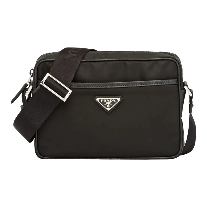PRADA Saffiano Recycled Nylon Leather Shoulder Bag Men's Black