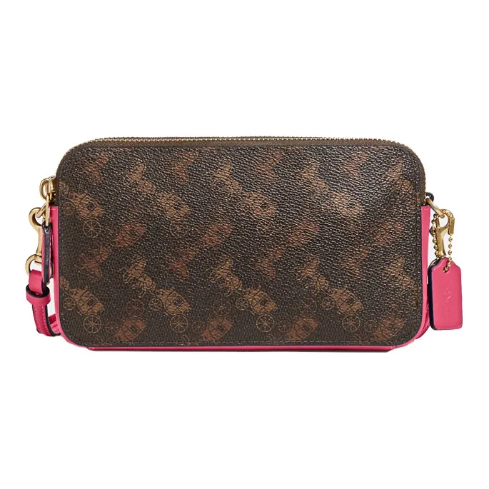 COACH Kira Canvas With Leather Crossbody Bag Trumpets Women's Dark Brown & Rose Red