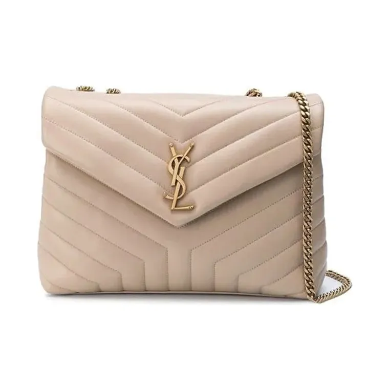 SAINT LAURENT LOULOU Quilted Leather Crossbody Bag, Shoulder Bag Medium Size Women's Beige
