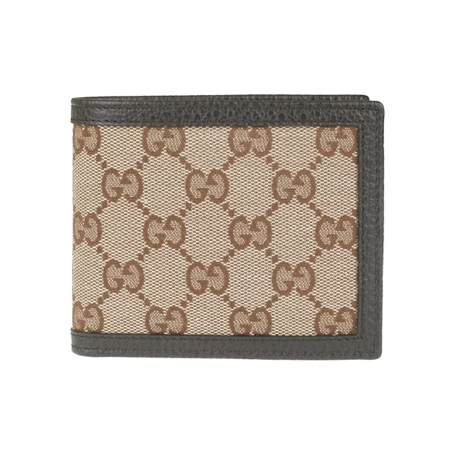 GUCCI Canvas With Leather Wallet Men's Ebony/Brown