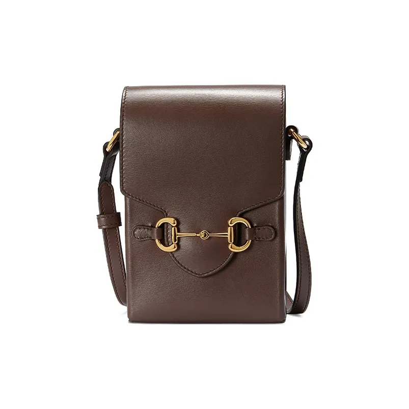 GUCCI Horsebit 1955 Leather Cell Phone Pouch, Cigarette Case, Bag, Crossbody Bag, Shoulder Bag Unisex Brown