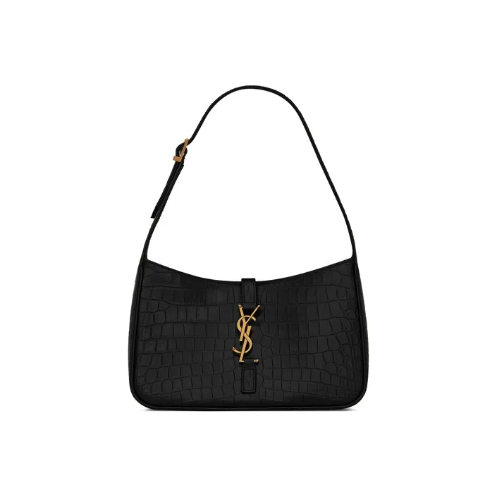 SAINT LAURENT LE5A7 Crocodile Pattern Embossed Cow Leather Shoulder Bag, Hobo Bag, Handbag, Shoulder Bag Women's Black