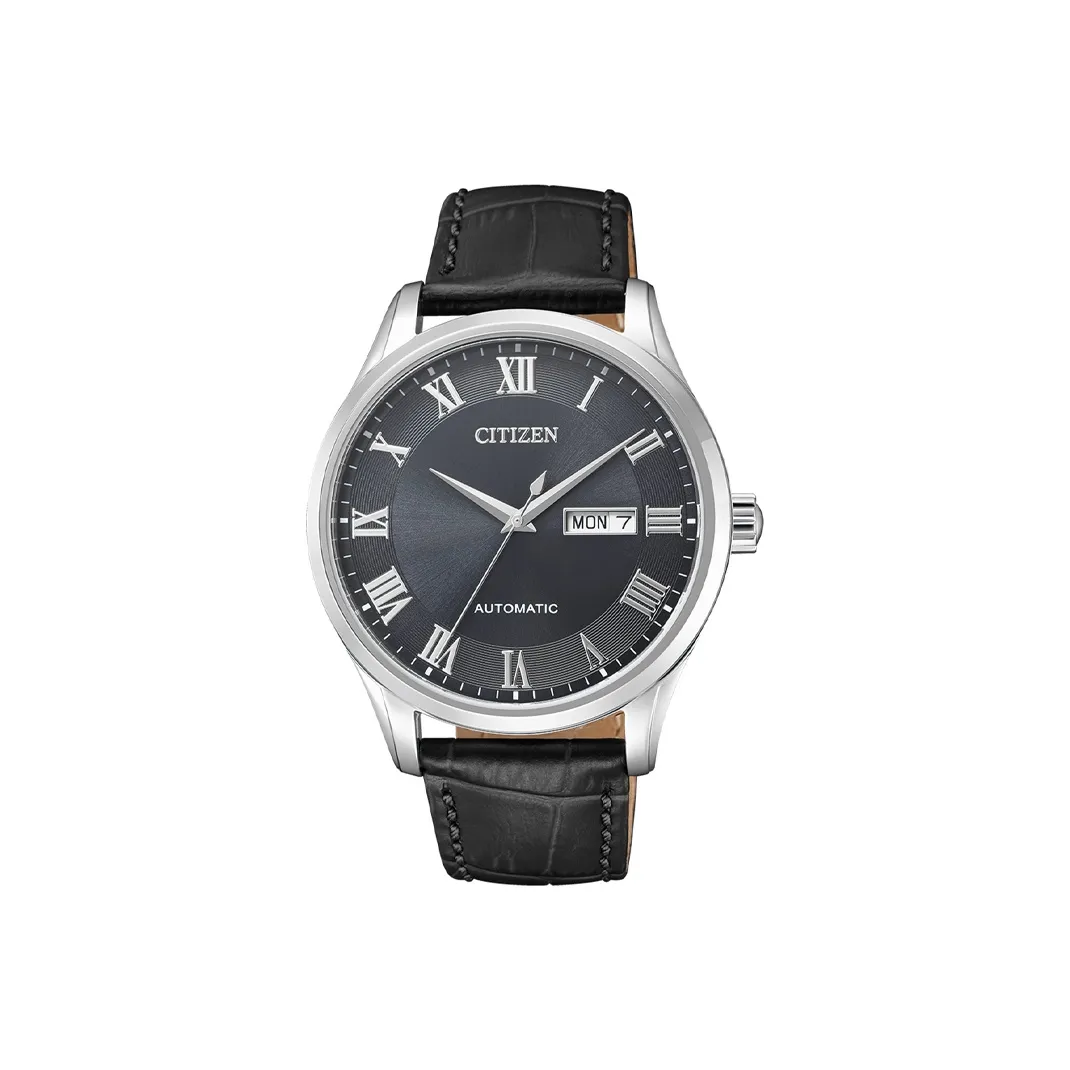CITIZEN Automatic Mechanical Movement Cowhide Strap Watch Men's Watches Black Dial