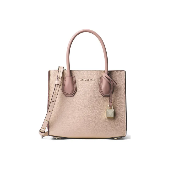 MICHAEL KORS Mercer Cow Leather Trunk Bag, Shoulder Bag, Crossbody Bag, Handbag Trumpets Women's Cream Pink