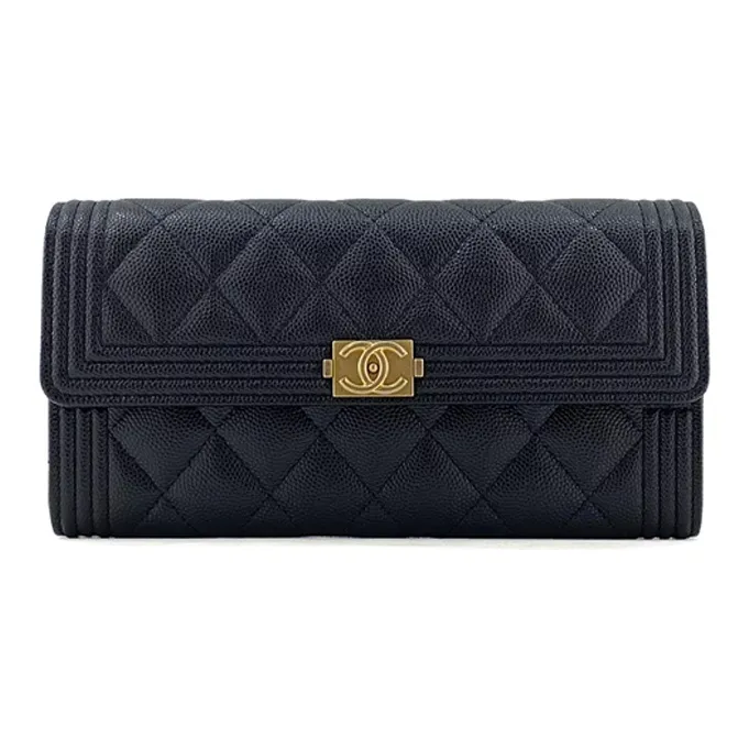 CHANEL Cow Leather Wallet Women's Black