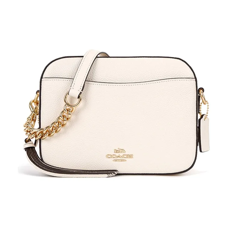 COACH Litchi Grain Leather Camera Bag Shoulder Bag Crossbody Bag Small Size Women's White