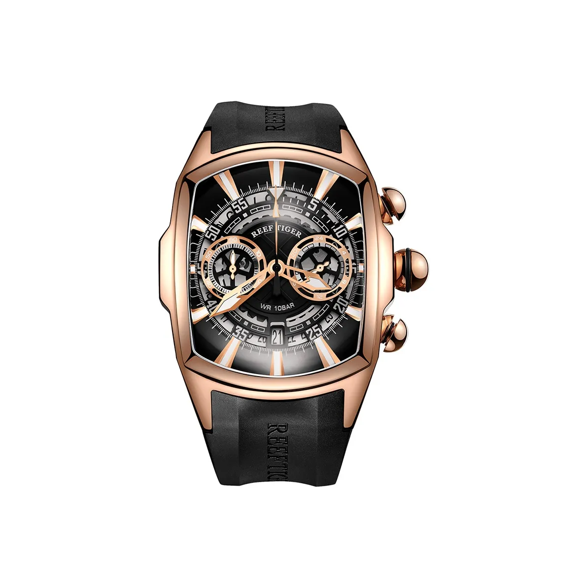 REEF TIGER Aurora Collection Tank VK Limited Edition Version Кварцевый механизм Часы Мужские Черный циферблат