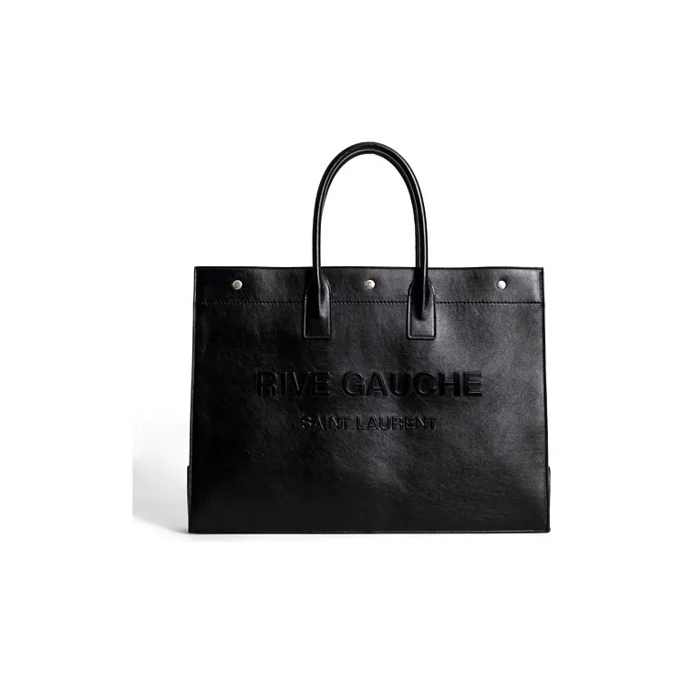 SAINT LAURENT Rive Gauche Cow Leather Tote Bag Shopping Bag Handbag Large Size Unisex Black