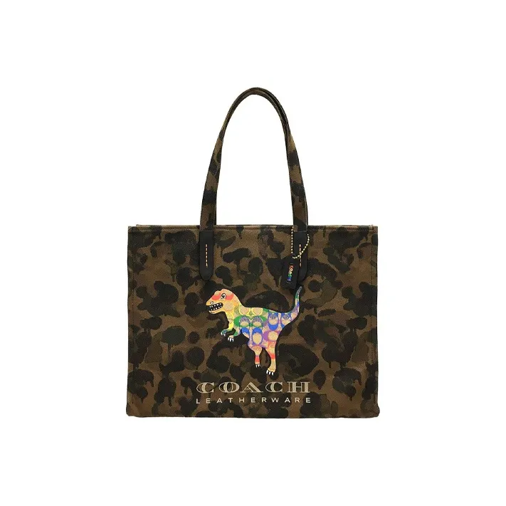 COACH Recycled Tote Экологичный материал Холст Тоут Сумка Сумка для покупок Сумка через плечо Мужской Коричневый Камуфляж
