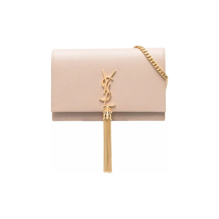 SAINT LAURENT KATE Cow Leather Fringe Bag Wallet, Crossbody Bag, Shoulder Bag Women's Beige