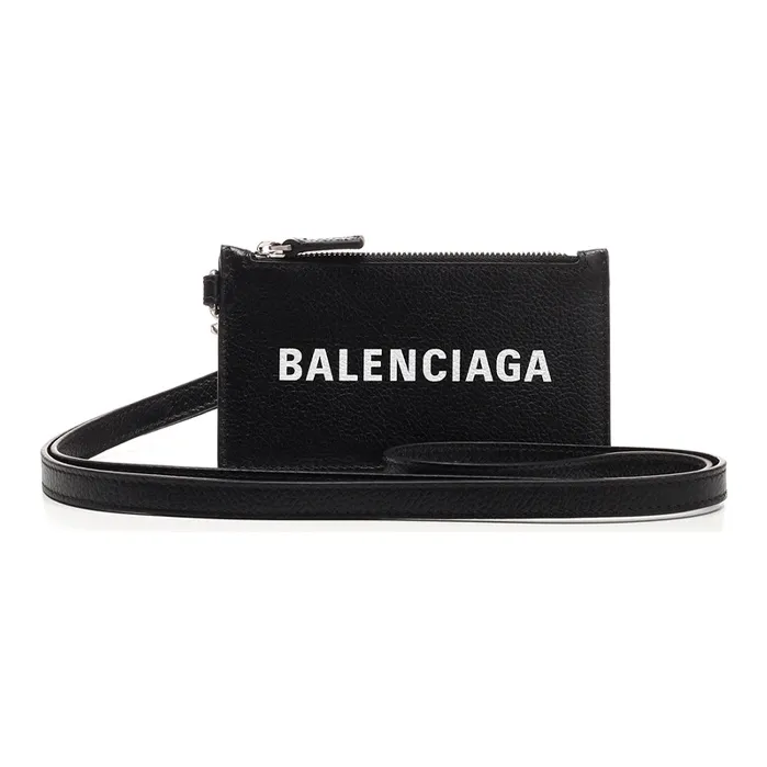 Balenciaga Grained Calfskin Card Holders Coin Purses Wallets Women's Black