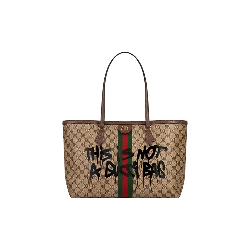 Balenciaga GUCCI Collaboration Coated Canvas Tote Bag, Shopping Bag, Shoulder Bag Women's Beige